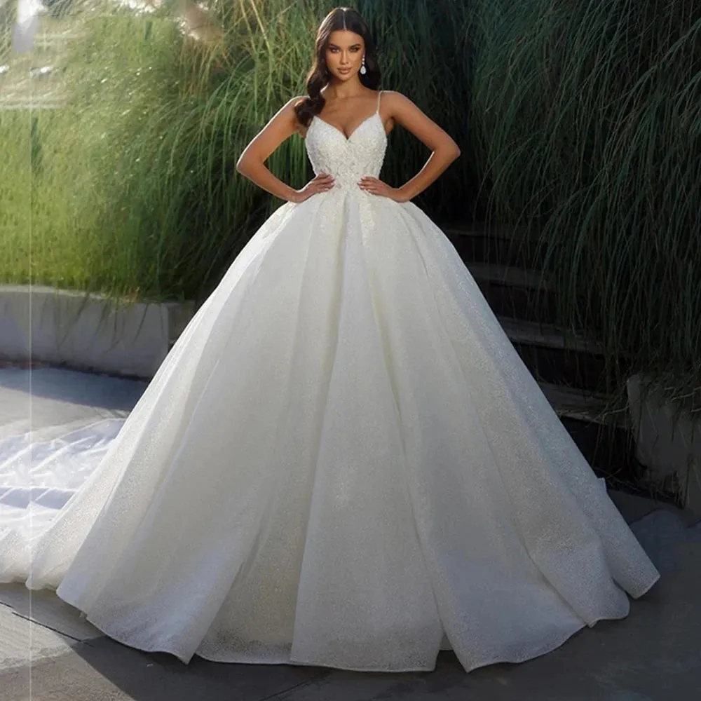 A-Line Fluffy Mopping Wedding Dresses Classic Princess Bridal Gown