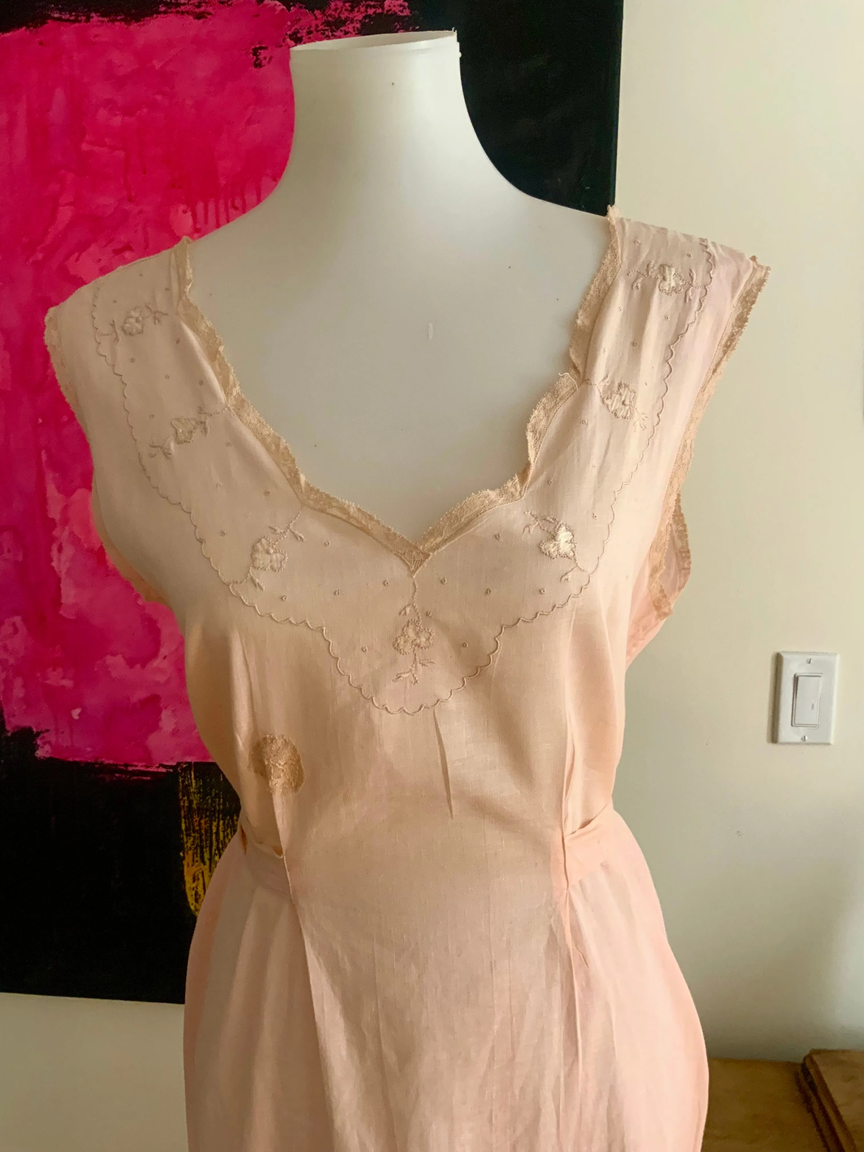 Edwardian Cotton Pink Nightgown - 1910