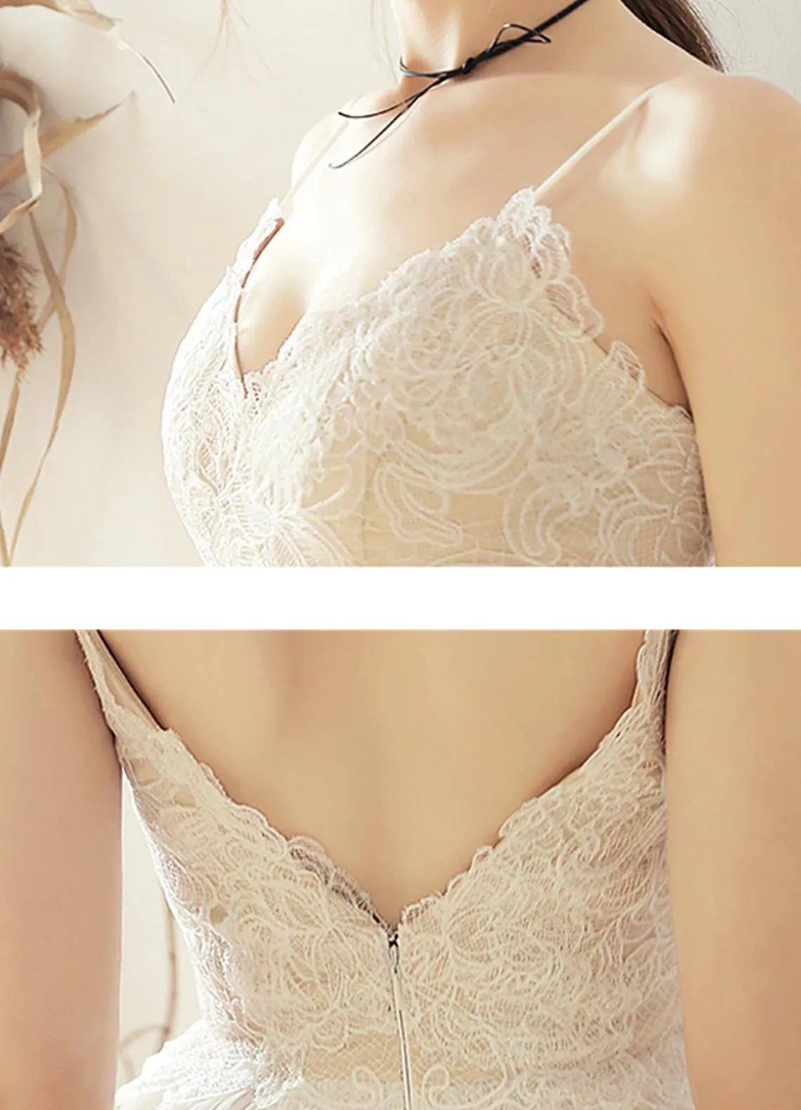 Lace Embroidery Backless Simple Slim Wedding Bridal Dress