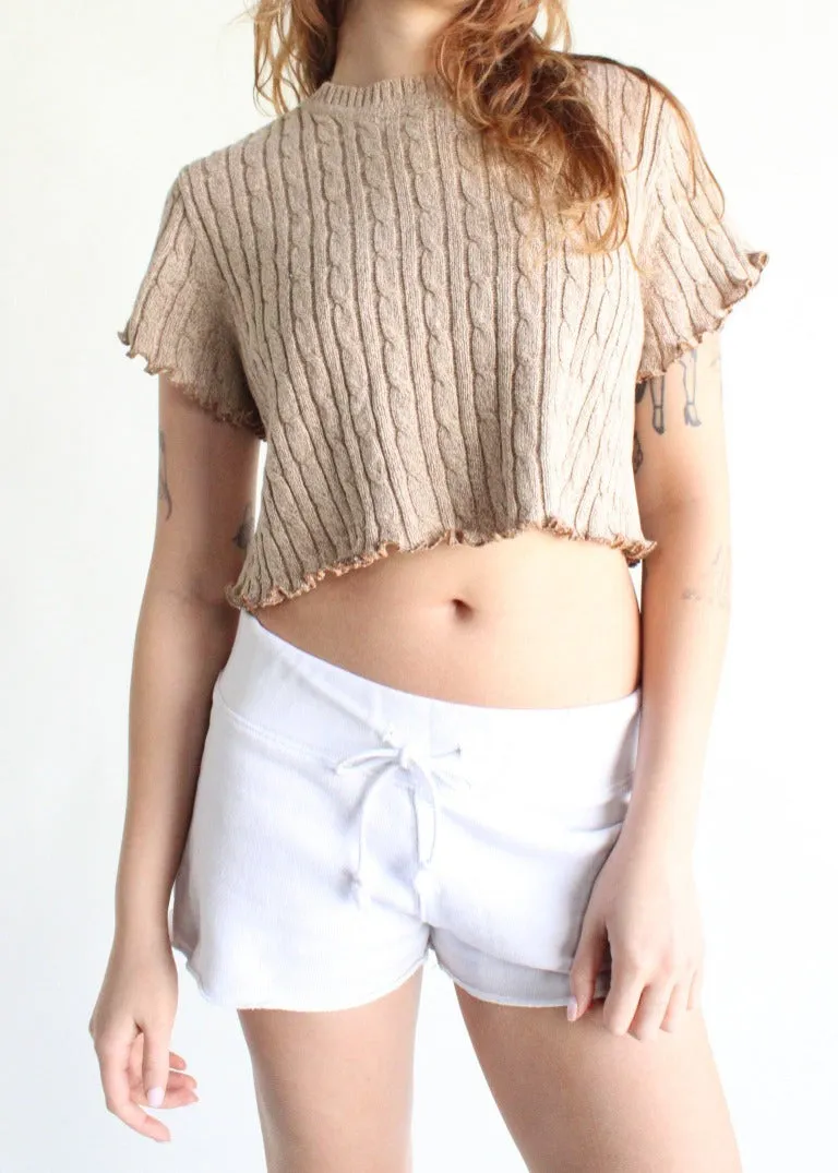 RCYCLD Cable Knit Lettuce Edge Crop Top