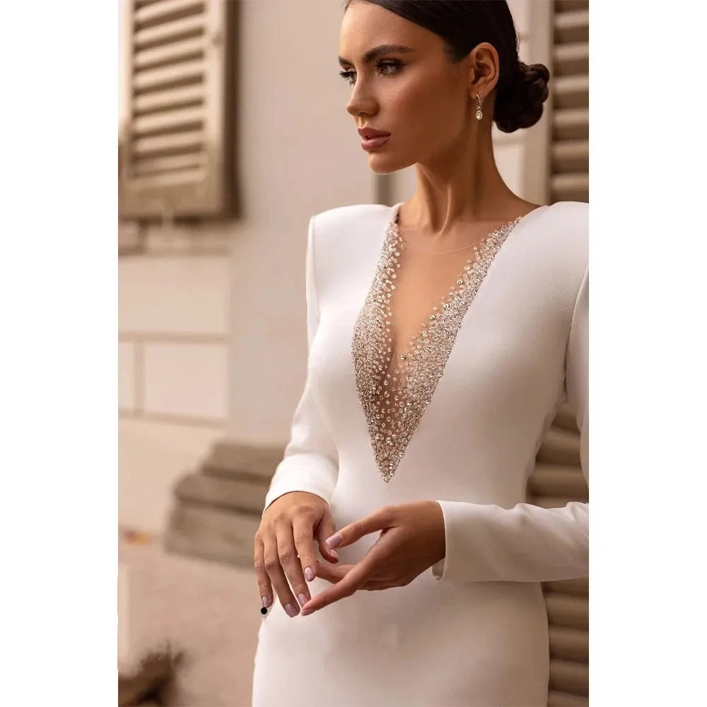 Wedding Dresses Elegant Bridal Gowns Robes Deep V-Neck Backless