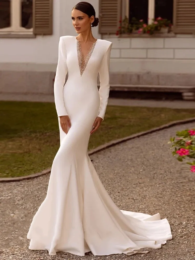Wedding Dresses Elegant Bridal Gowns Robes Deep V-Neck Backless