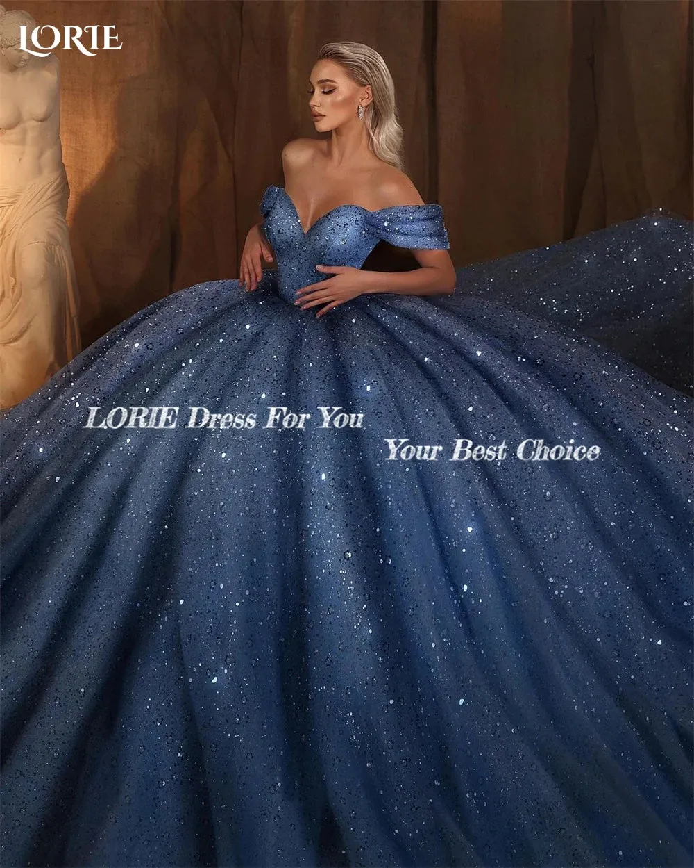 Wedding Dresses Off Shoulder Puffy Sparkly Backless Bridal Ball Gowns